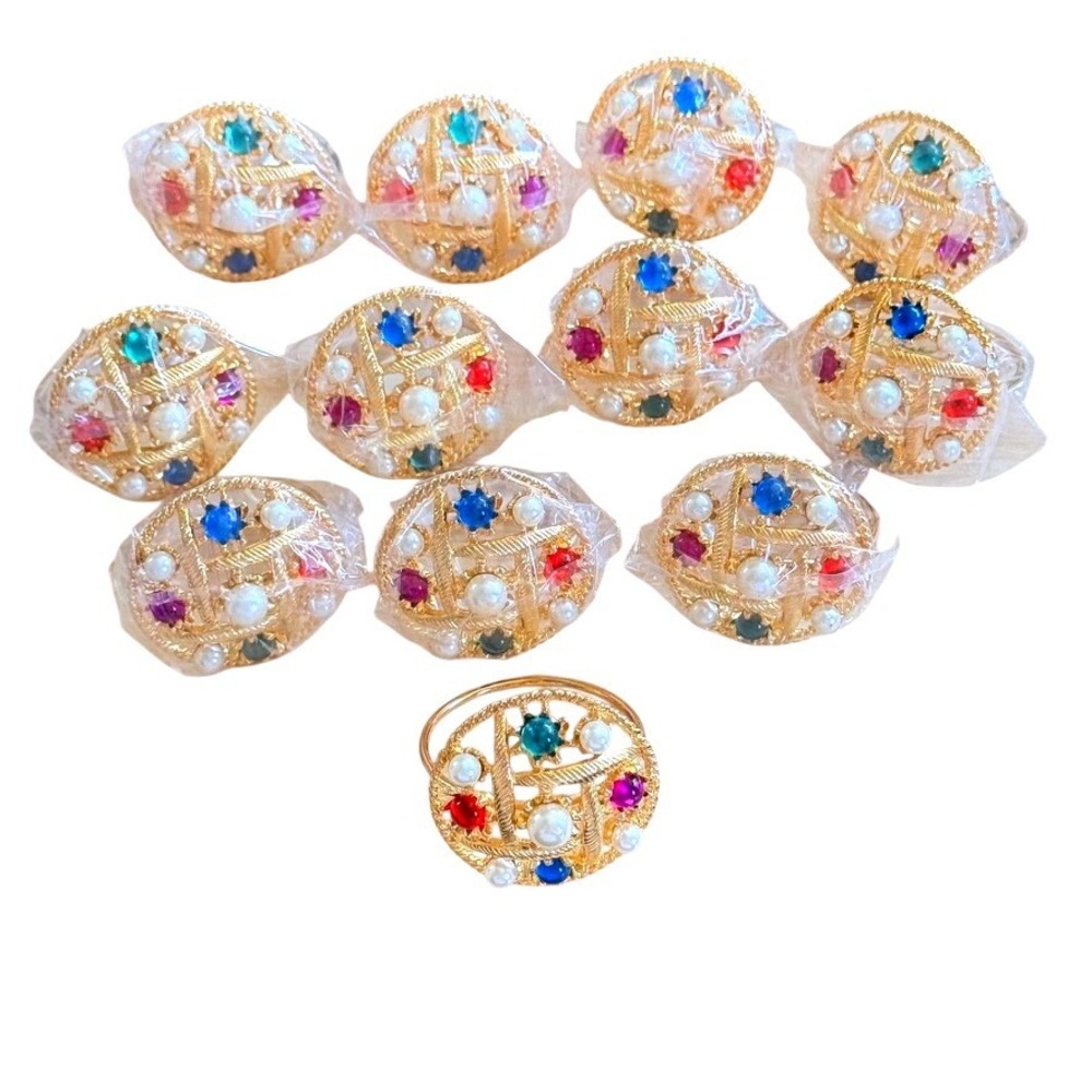 Neiman Marcus Napkin Rings Gripoix Style Cabochon Gold Pearl High end Lot Of 12
